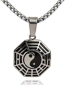 DonDon Collar de Acero Inoxidable con Colgante Yin Yang para Hombres en Bolsa para Joyas de Color Negro