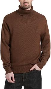 Kallspin Men's Turtleneck Sweaters Wool Blend Mid-Weight Highneck Pullover Sweaters(Dark Brown,Meidum)