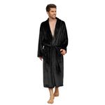 U2SKIIN Mens Fleece Robe Plush Collar Shawl Bathrobe(Black,L/XL)