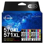 Uniwork Compatible Ink Cartridge Replacement for Canon PGI-570XL CLI-571XL Compatible with PIXMA TS5050 TS5051 TS5055 MG5750 MG5751 MG5753 TS6050 TS6051 MG6850 (PGBK Black Cyan Magenta Yellow,10-Pack)