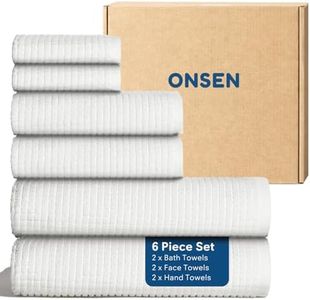 ONSEN Cotton Bath Towel — Sculpted Terry Texture, Quick-Dry, Low-Lint, Plush & Lightweight (White, 2X Bath Towel, 2X Hand Towel, 2X Face Towel)