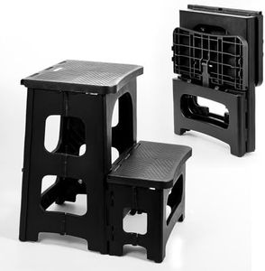 Ligebul 2-Step Stool Foldable, Non-Slip Folding Step Stool Plastic Steps Ladder Bedside Stepstools Collapsible Step Stools for Adults for Kitchen Home Bathroom RV-Black