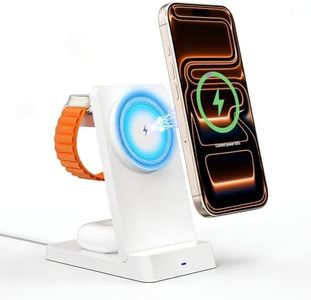 Fzozs 3 in 1 Wireless Charging Station for Apple,Foldable Magnetic Charger Stand for MagSafe Fast Charger for iPhone 17-12 Series,Magnetic Charger Dock for Apple Watch and AirPods (White 3in1)