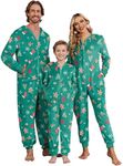 Ekouaer Christmas Onesie Matching Family Fleece Hooded One Piece Zipper Long Sleeve Pajamas with Pockets S-XXL Green Snowflake L