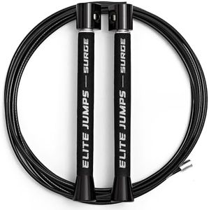 Elite Surge 3.0 - Speed Jump Rope for Double Unders Cross Training - 3/32" Nylon Coated Speed Cable - Fast & Smooth 1oz Dual Ball Bearing Aluminium Handles with Comfort Foam Grips - Self Adjusting