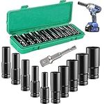 Deep Impact Socket Set,11Pcs 1/2" Socket Sets 10-24mm with Driver Socket Extension and Plastic Storage Box for Automotive Home DIY Repair (11Pcs)