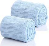 Dudu N Girlie Pair of 100% Pure Cotton Cellular Baby Blankets for Moses Baskets, Cots, Pushchairs one size 2 x Blue