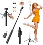 Giecy 180cm Phone Selfie Stick Tripod, Extendable Phone Selfie Stick Tripod, Smartphone Tripod Stand with Wireless Bluetooth Remote & Fill Light Compatible with iPhone Android Phone, Camera, GoPro