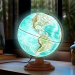 JOHWOL Illuminated Globe of the World with Wooden Stand, 8'' World Globe for Kids&Adults' Geography Learning Built-in LED Night Light, Home Office Classroom Decor Geography Gifts(Elegant Turquoise)