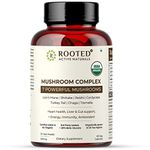 Rooted Mushroom Complex - 7 Mushrooms blend for Heart, Liver, Gut, Energy & Immunity (60 Veg Caps, 500 mg) |USDA organic, > 30% Beta Glucans