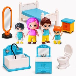 FUNERICA Dollhouse Family People Figures with Miniature Dollhouse Furniture and Accessories (Bed & Bath Family Set)