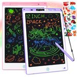 Tesmien 2 Pack LCD Writing Tablet for Kids,12 inch Colorful Doodle Board Drawing Tablet Board Scribbler Drawing Pads Learning Toys for 3 4 5 6 7 Girls Boys, Free Cartoon Stickers (Pink+Pink)