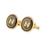 Ollera Premium Collection Name Initial Alphabet Letters Cufflinks Gift Set for Men in Wooden Box (Gold, N)