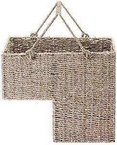 Villacera 14-Inch Wicker Stair Case Basket with Handles | Handmade Woven Seagrass in Natural Color