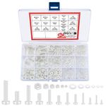 447 Pcs Nylon Plastic Hexagon Pan Head Round Head Screws Bolts and Nuts and Gaskets Kit, White Hex Socket Head Screws Bolts and Nuts and Washers Assortment Set - M2/M2.5/M3/M4/M5/M6