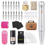 Permanent Eyebrow Makeup Tattoo Machine Kit Micropigmentation Permanent Eyeliner Makeup Pen with 15pcs Cartridges Needles for Brow Eyeliner Lip Microblading (Snow)