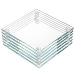 YOUEON Set of 6 Square Glass Drink Coasters, 3.5"x3.5" Crystal Coasters for Drinks, ecorative Glass Plates Clear Glass Coasters for Mugs, Cups, Dining Tables, Office, Kitchen, Home Decor and Parties