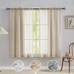 Home Brilliant Short Linen Look Sheer Curtains 114 CM Drop, Semi Transparent Window Net Curtains for Kitcken Super Soft Airy Voile Curtains for Bedroom, 54x45 Inch, Linen