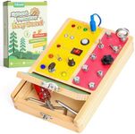 Tilhumt Busy Board with LED Light, 2-in-1 Montessori Screwdriver Board Set with 6 LED Light Switches, Toddler Montessori Switch Fidget Board with Lockable Toolbox, Travel Activity Toys for Outdoor