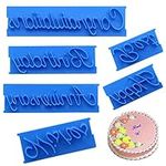 6Pcs Cake Mold Words Stamp, DIY Handwritten Letter Printed Stamp Mould Happy Birthday Best Wishes Congratuation Anniversary Handwritten Letter Cutter Set for DIY Cake Cookies