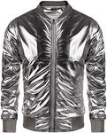 COOFANDY Men's 70s Disco Varsity Bomber Jacket Lightweight Coat Metallic Halloween Party Costume