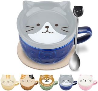 Kawaii Tazas de Cafe de Cerámica Con Tapa, Engraçadas Animales Tazas para Navidad, Juego de Taza Gato de Dibujos Animados para Niñas, Amigas, Mamás