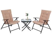 Nice C Outdoor Dining Sets, Patio Furniture Set, 8 Piece Set with Umbrella, Garden Outdoor Furniture Table Set with Tilted Removable Umbrella, Glass Table, and 6 Folding Chairs (Nude-3 Piece)