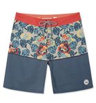 SURF CUZ Men's Vintage Cruzer Stretch Boardshort Chino Shorts (Poppy Floral - Orange, 32)