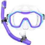 Kwambiri Snorkeling Gear for Kids, Dry-Top Kid Snorkel, 180°Panoramic Wide View Kids Snorkel Set for 6-14, Breathing Freely Kids Snorkel Mask for Snorkeling Scuba Diving Swimming Travel（Kids）