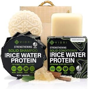 Viori Hidden Waterfall Shampoo and Conditioner Bar Set and Bamboo Holder - Made with Rice Water for Hair Growth - Handcrafted Sulfate Free Shampoo and Conditioner