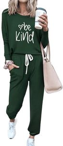 PRETTYGARDEN Women's Fall 2 Piece Lounge Outfit Long Sleeve Crewneck Pullover Tops High Waisted Pants Set Tracksuit (Patterned-dark green,3X-Large)
