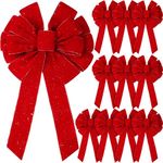 Yunlly 12 Pcs Extra Large Red Christmas Wreath Bows Outdoor Decorations 26 x 12 Inches, Giant Christmas Tree Topper Velvet Bow with Golden Edged for Xmas Holiday Outside Supplies