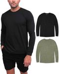 INTO THE AM Premium Long Sleeve Shirts for Men 2-Pack Casual Work Sun Protection Plain T-Shirts for Gym Construction Multipack (Black/Olive Green, Medium)