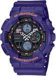 Casio G-Shock GA-140-6A Wristwatch, Men's, Kids, Children, Boys, Analog/Digital, Waterproof, Purple, Purple, Black, Black