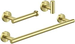 KES Gold Bathroom Accessory Set 3 Piece 40CM Towel Rail and Toilet Roll Holder and Coat Hook Wall Mounted Stainless Steel 18/8 Brushed Gold, LA20BZ-32