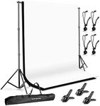 SLOW DOLPHIN Photo Background Support System with Backdrop Stand Kit, 100% Pure Muslin 6.5 Ft x 10 Ft (White/Black) Backdrop,Clamp, Carry Bag for Photography Video Studio