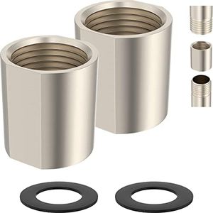iFealClear 2PCS Brass Pipe Fitting, Shower Coupling, G1/2 x G1/2 Female Thread Converter Adapter for Bathroom Pipes, Hose Extender,Home Plumbing, Extra Washer, Brushed Nickel