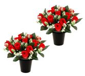 Caliko - Set of 2 Artificial Flowers for Graves 25cm | 12 Head Red Grave Flower Pots | Perfect for Enhancing Memorial & Cemetery Decor | Improved Design for Funeral Elegance & Lasting Tribute.