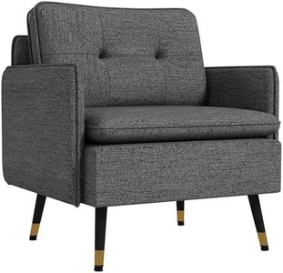 HOMCOM Accent Chair with Cushioned Seat and Back, Upholstered Fabric Armchair for Bedroom, Button Tufted Living Room Chair with Arms and Steel Legs, Dark Grey