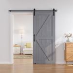 SMARTSTANDARD 36in x 84in Sliding Barn Door with 6.6ft Barn Door Hardware Kit & Handle, Pre-Drilled Ready to Assemble, DIY Unfinished Solid Spruce Wood Panelled Slab, K-Frame, Grey