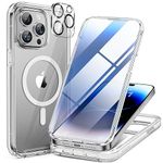 Miracase Magnetic Case for iPhone 15 Pro Max Case 6.7-Inch, Full Body Bumper Case Compatible with MagSafe and Built-in 9H Tempered Glass Screen Protector + Camera Lens Protector (Clear)