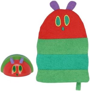 Eric Carle Very Hungry Caterpillar Wash Mitt and Squirt Set and Baby Bath Time Essential – Fully Lined Adult Size Mitt with Loop to Hang Dry