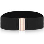 Cobee Women Elastic Wide Belt,Waist Belt with Flat Buckle(Black)