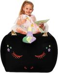 Black Unicorn Bean Bag Chairs, Stuffed Animal Storage Ideas for Girls Room Decorations, Plush Toys Holder and Organizer, Velvet Extra Soft, Cover ONLY