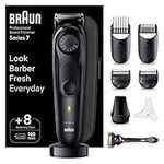 Braun Beard Trimmer Series 7 & Hair Clippers with Gillette Proglide Men's Razor, 40 Length Settings, Gifts for Men, 100-min Runtime, BT7440, Silver