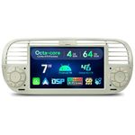 XTRONS 7 Inch Android 13 Car Stereo Radio Player 4+64GB, Built-in 4G Wireless GPS Navigation Car Play DSP RDS Radio Bluetooth WIFI, Support AHD CAM TPMS DVR DAB+for Fiat 500 (2007-2015) Cream