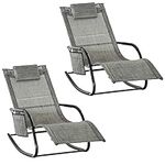 Outsunny 2 Pieces Breathable Mesh Rocking Chair Patio Rocker Lounge for Indoor & Outdoor Recliner Seat w/Removable Headrest for Garden and Patio Dark Grey