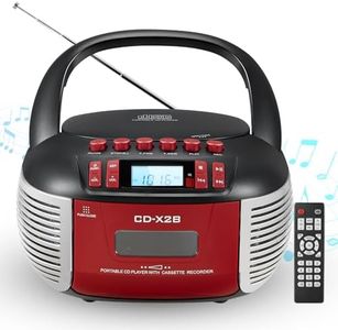 DGXWLLW CD and Cassette Player Combo, Portable CD Player Boombox with Bluetooth/FM Radio/AUX/USB/Remote Control, Tape Recording Headphone Jack LCD Display Stereo Sound DC 5V 2A/6 C Battery Powered