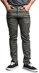 G-Style USA Men's Coated Biker Jeans Jeans - DL1030 - Olive - 28/30 - DNM