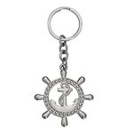 M Men Style Wheel Ship Anchor and Rope Keychain Keyring Car Bike Home Office Birthday Gift To Friends Silver Zinc Metal Religious Keychain For Men And Women